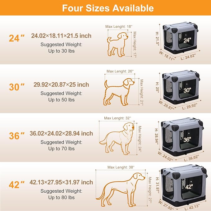 Dog Travel Crate 30 Inch, Portable Soft-Sided Travel Carriers - Image 3