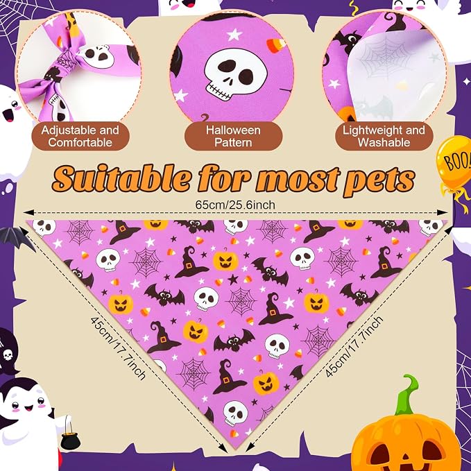 Weewooday 50 Pcs Halloween Dog Bandanas Bulk Pumpkin Ghost Bandanas - Image 3