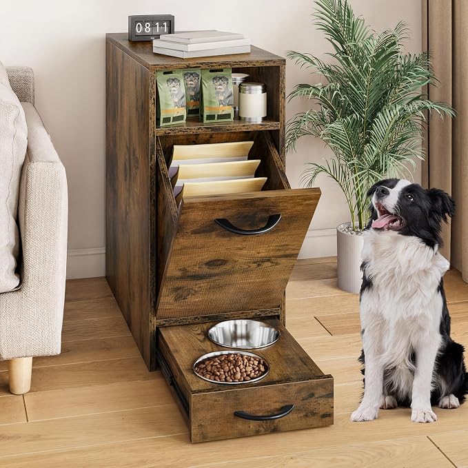 DWVO Dog Feeding Station with Storage, Dog Food Cabinet with 2 Feeder Bowls - Image 2