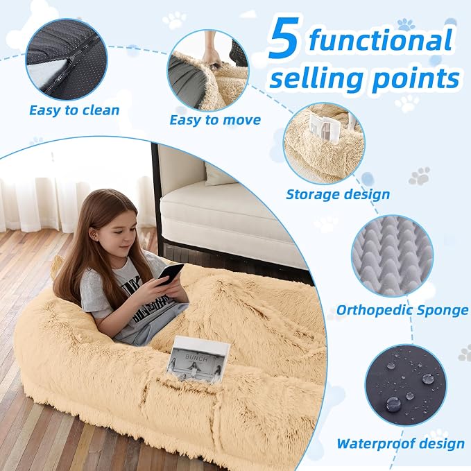 Human Dog Bed for Adults & Pets, Blanket & Strap, Orthopedic Washable Lounger - Image 3