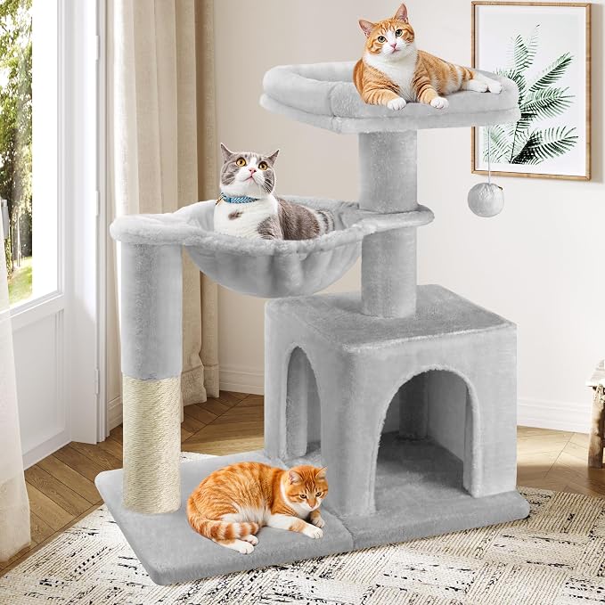 Allewie 29.5in Indoor Cat Tree, Padded Perch, and Hanging Ball, Suitable - Image 2