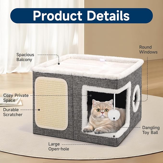 Shikha Cat Beds for Indoor Cats, Large Cat Cave - Image 3
