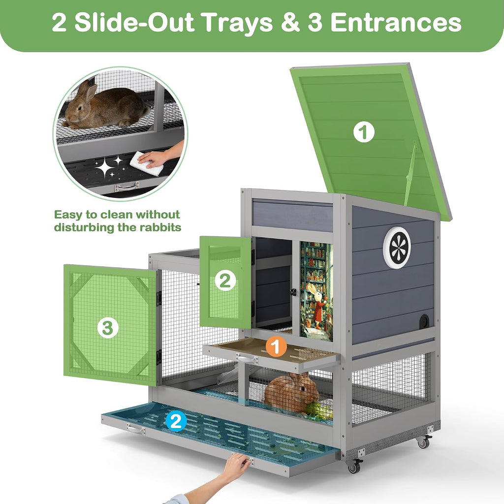 COZIWOW Rabbit Hutch with 2 Wire Floors, Gray - GlobalHabitat Supply