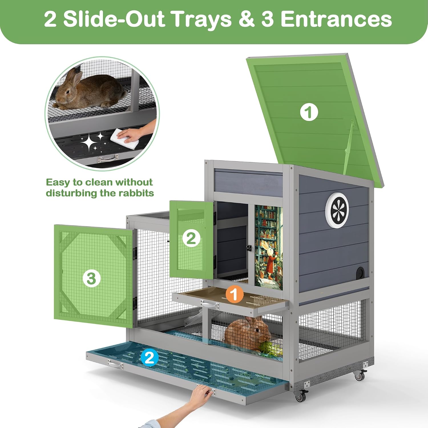 COZIWOW Rabbit Hutch with 2 Wire Floors, Gray - GlobalHabitat Supply
