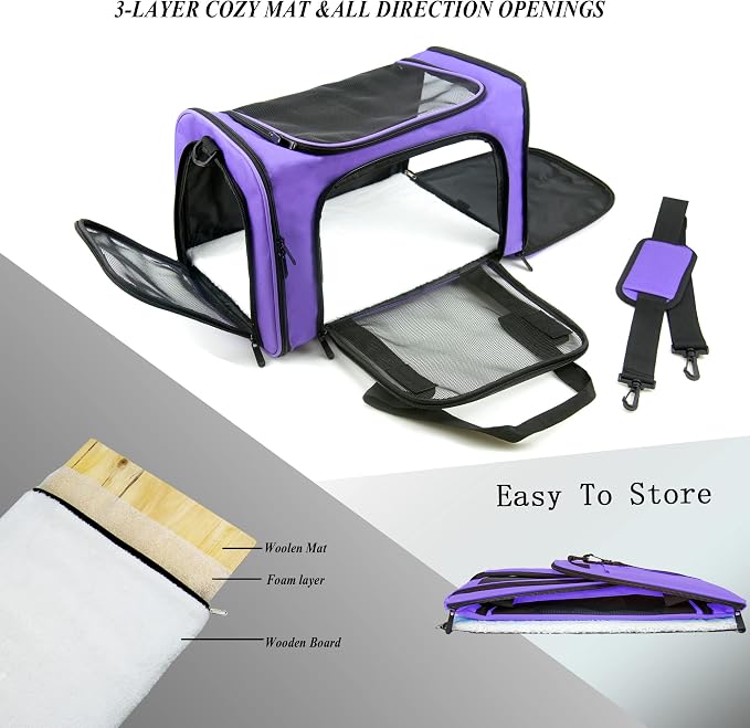 Soft Sided Carrier for Small Medium Cats Dogs, Removable Pad Collapsible Travel - Image 5