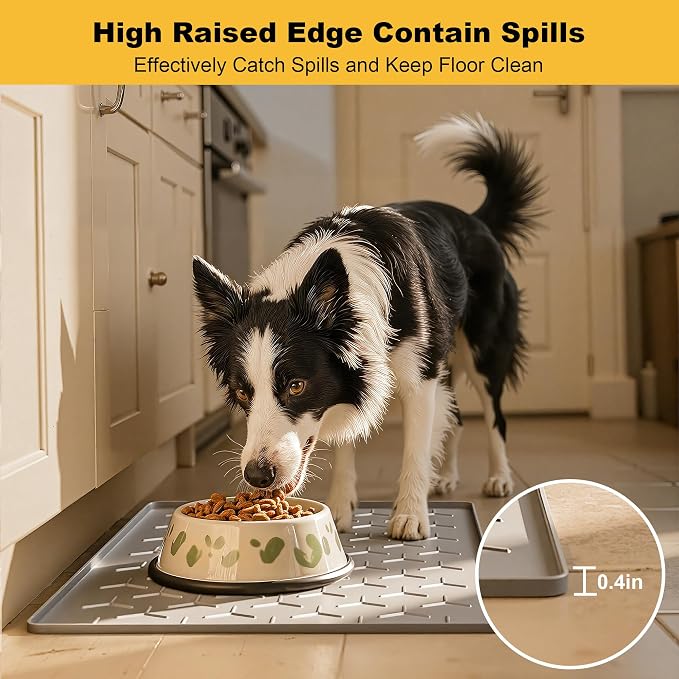 Pieviev 34''x22'' Dog Cat Food Bowl Mat, Silicone Waterproof Food Grade Pet - Image 2