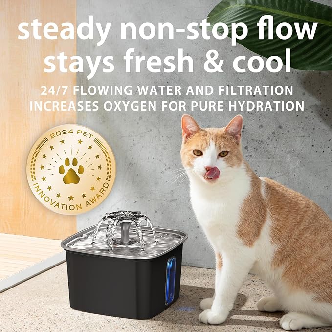 Veken Innovation Award Winner Stainless Steel Cat Water Fountain, 108oz/3.2L - Image 5