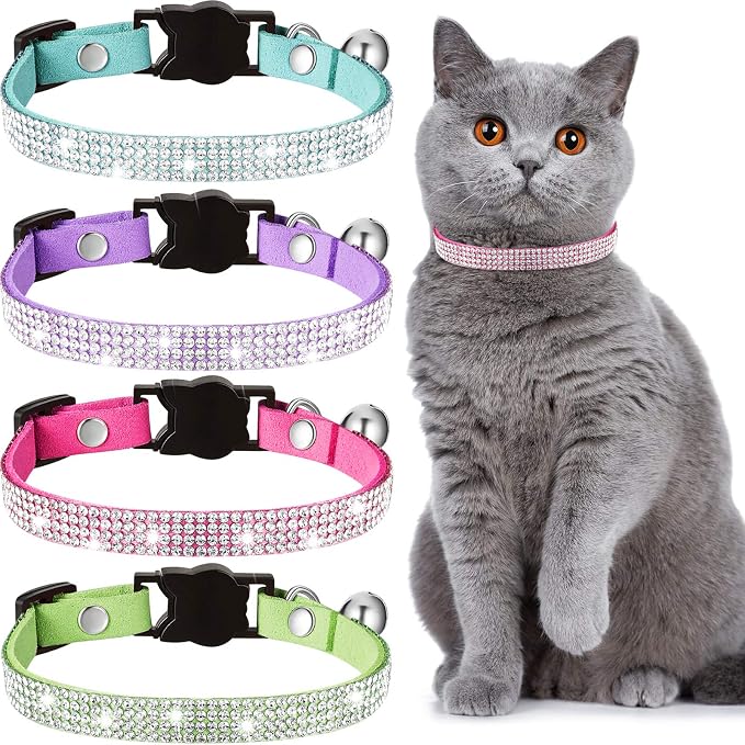 Weewooday 4 Pieces Rhinestones Cat Collars Breakaway Cat Collar by Weewooday