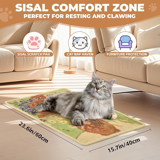 Sisal Cat Scratcher Mat, Cat Wall Scratcher - Image 2