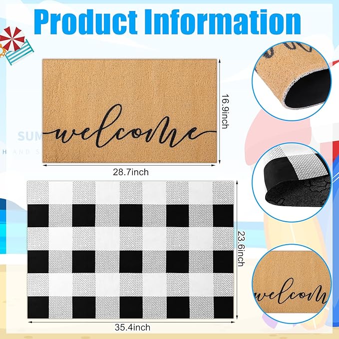 Tinideya 2 Pcs Door Mat Welcome Non Slip Coir Mats Floor Layering Doormats - Image 2