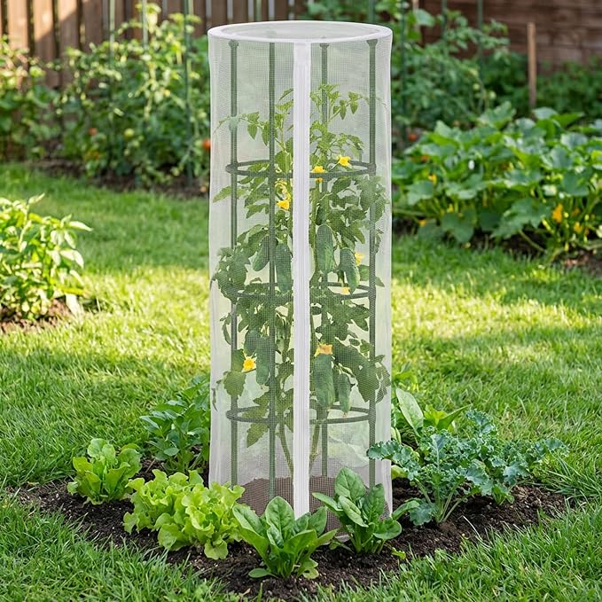 4 Pcs Garden Bird Netting for Round Plant Cage, Tomato Trellis Insect Bird - Image 6