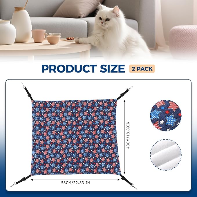 Cat Hammock for Cage Hanging Reversible 2Pack, Pet Hammock Bed Adjustable - Image 3