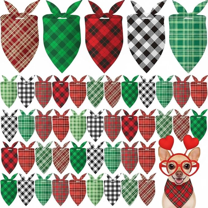 Weewooday 50 Pcs Valentine's & St. Patrick's Day Dog Bandanas Bulk Red & Green by Weewooday