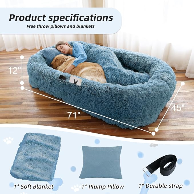 Human Dog Bed, Washable Faux Fur Pet Bed - Image 5