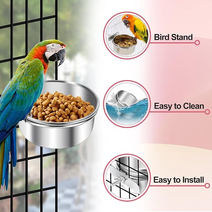 ToLanbbt 8 Pcs Stainless Steel Bird Food Bowls Bird Water Bowls - Image 4