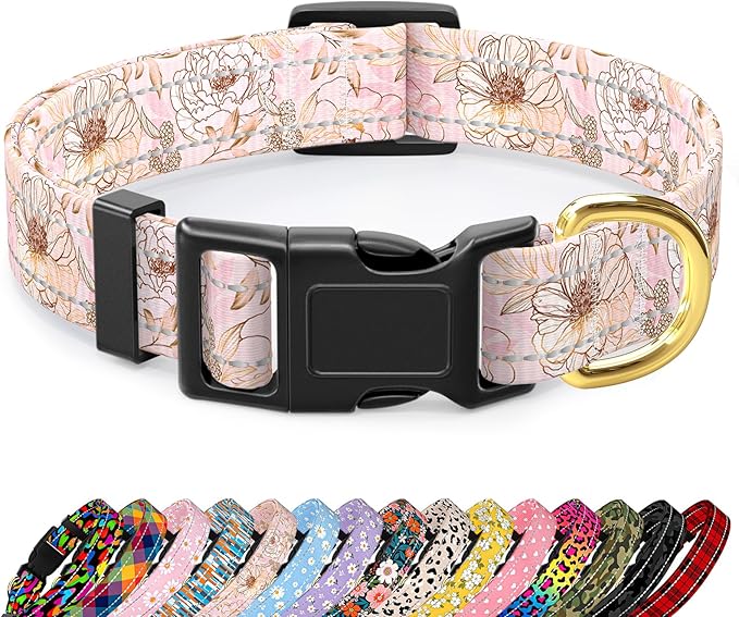 Reflective Dog Collar for Large Dogs, Cute Flower Theme Adjustable Heavy-Duty by TMOODEL