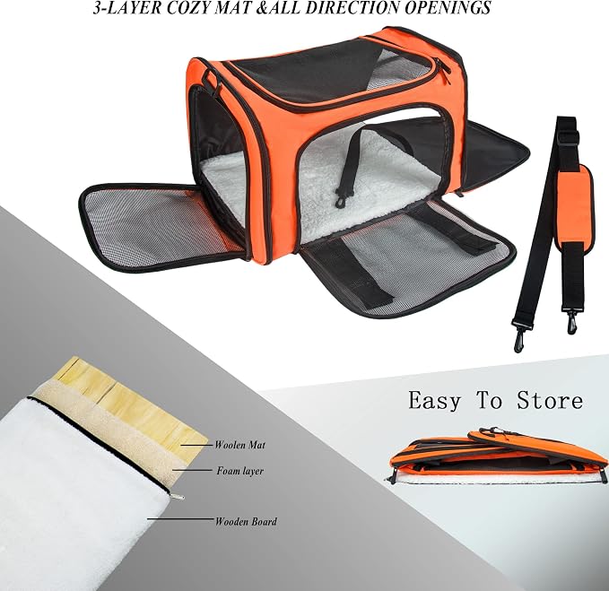 Soft Sided Carrier for Small Medium Cats Dogs, Removable Pad Collapsible Travel - Image 2