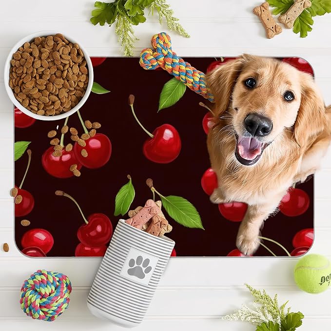Red Cherry Pet Feeding Mat, Absorbent Quick-Dry Cat Dog Food and Water Bowl Mats - Image 7