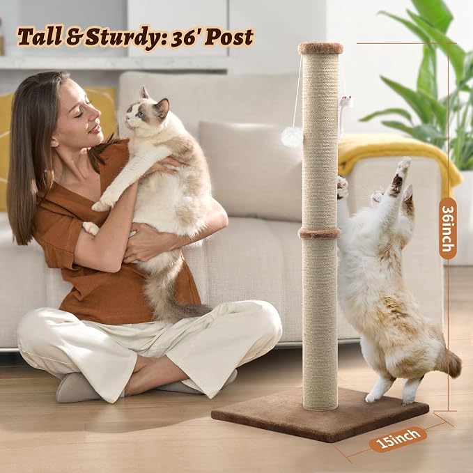 36'' Tall Cat Scratching Post, Large Sisal Scratch Post - Image 5