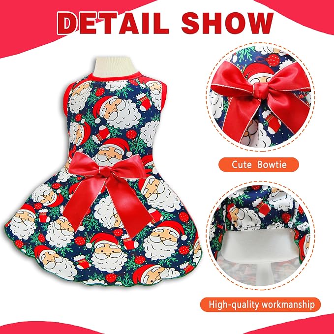 Pohshido Christmas Dog Dress, Winter Holiday Santa Claus Skirt - Image 3