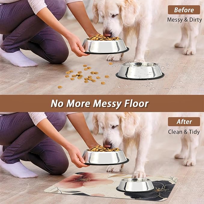 Pink Floral Pet Feeding Mat, Boho Flower Absorbent Quick-Dry Cat Dog Food and - Image 5