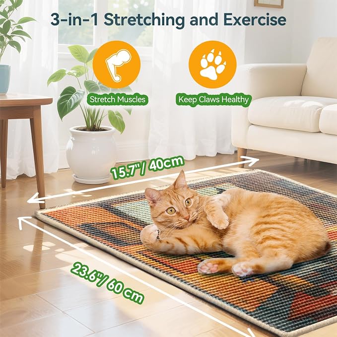 3-in-1 Sisal Cat Scratcher Mat 23.6x15.7 – Durable Scratch Rug - Image 8