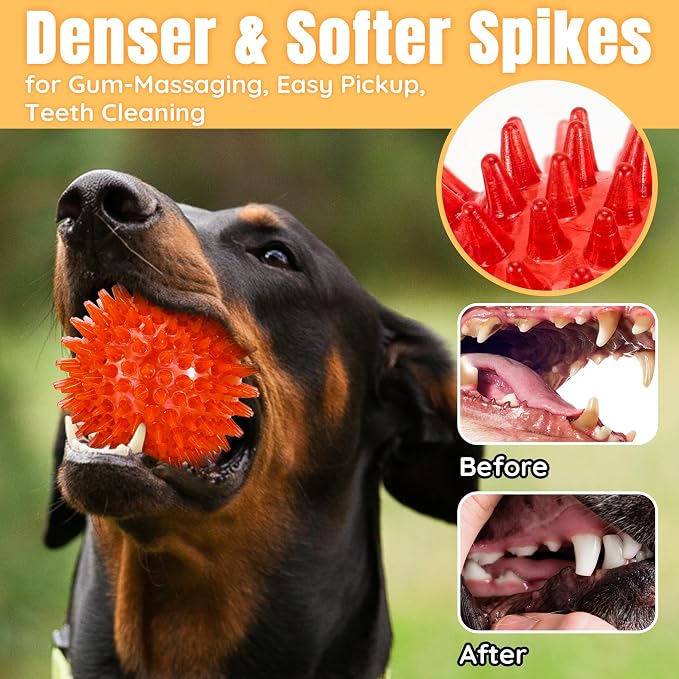 6-Pack 3.5” Squeaky Dog Balls, Durable Soft Spiky Chew Rubber Fetch Toy Balls - Image 5