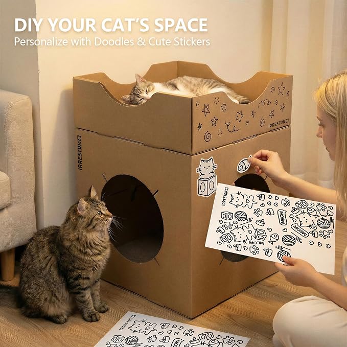 Modular Cardboard Cat Condo System, Semi-Enclosed Cube Module - Image 3