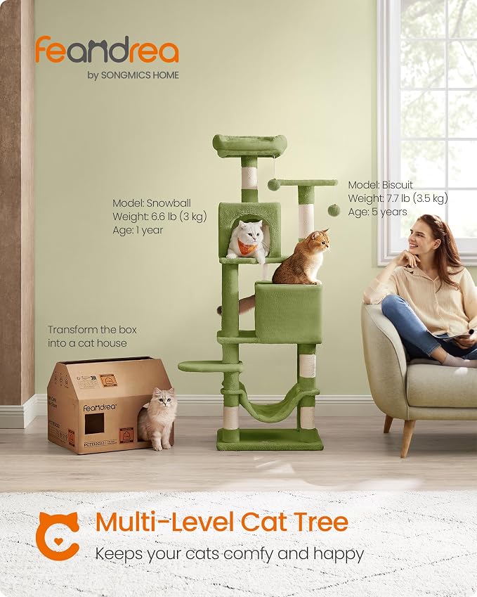 Feandrea Cat Tree, 59.5-Inch Tall Cat Tower, Plush Multi-Level Condo - Image 2
