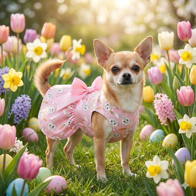 Easter Dog Dress with Pink Bunny Print, Cute Spring Pet Skirt - Image 6