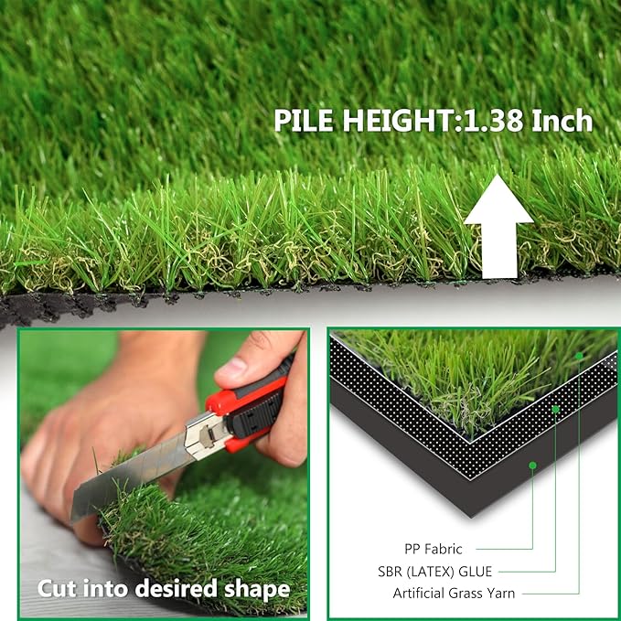 Artificial Grass Rug Outdoor Indoor 1FTX54FT Fake Grass Carpet Green Synthetic - Image 4