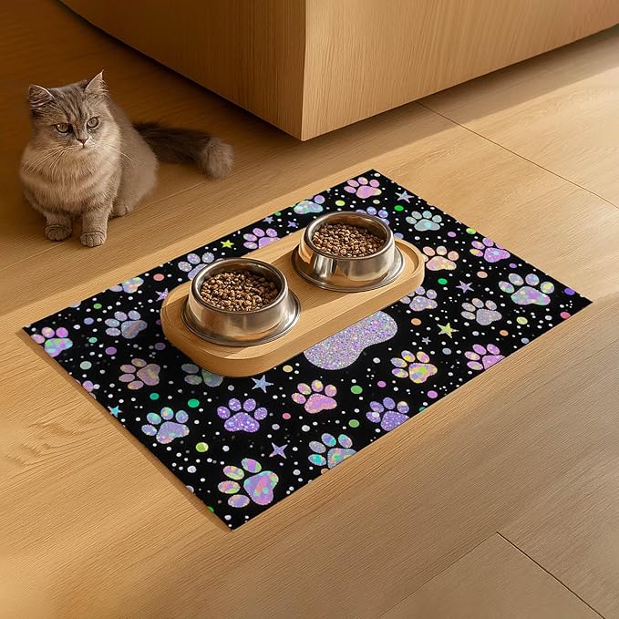 Pet Feedings Mats 20x12 inch Glitter Paw Print Pet Bowl Placemat Non Slip Mat - Image 9
