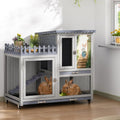Wood Rabbit Hutch with Balcony and Pull-Out Tray - GlobalHabitat Supply
