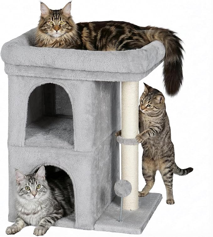 24in Cat Tree Tower with Scratching Post, 19 * 16.5in Window Perch Bed by Aechonow