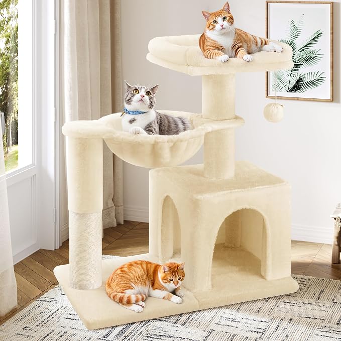 Allewie 29.5in Indoor Cat Tree, Padded Perch, and Hanging Ball, Suitable by Allewie