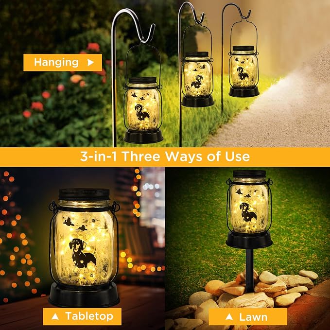 kyoryuger Dachshund Gifts for Women Dachshund Solar Lantern Outdoor Waterproof - Image 2