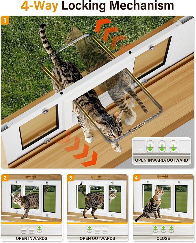 Cat Door for Window Weatherproof: Aluminum Frame Flap Pet Door Fit Window Insert - Image 2