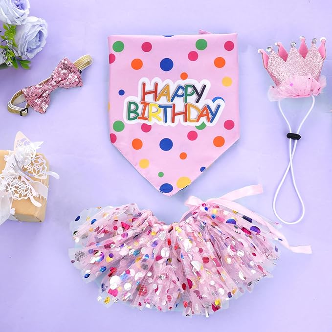 hoyuwak Dog Birthday Party Supplies Girl Dog Birthday Bandana Tutu Set Cute Hat - Image 5