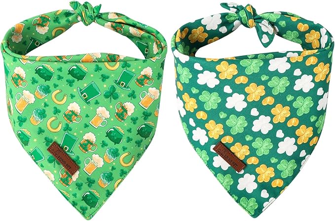 ARING PET St Patrick's Dog Bandana 2 Pack-Cute Green Clovers Dog Bandanas by ARINGPET