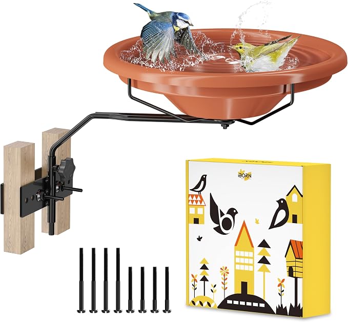 iBorn Bird Bath for Outside, Fence Mounted Bird Baths 12in, BPA-Free Bowl by iBorn