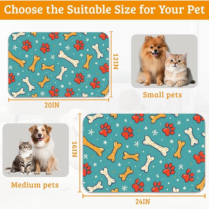 Dog Paws Cat Food Mat, Bones Absorbent Pet Feeding Mat - Image 6