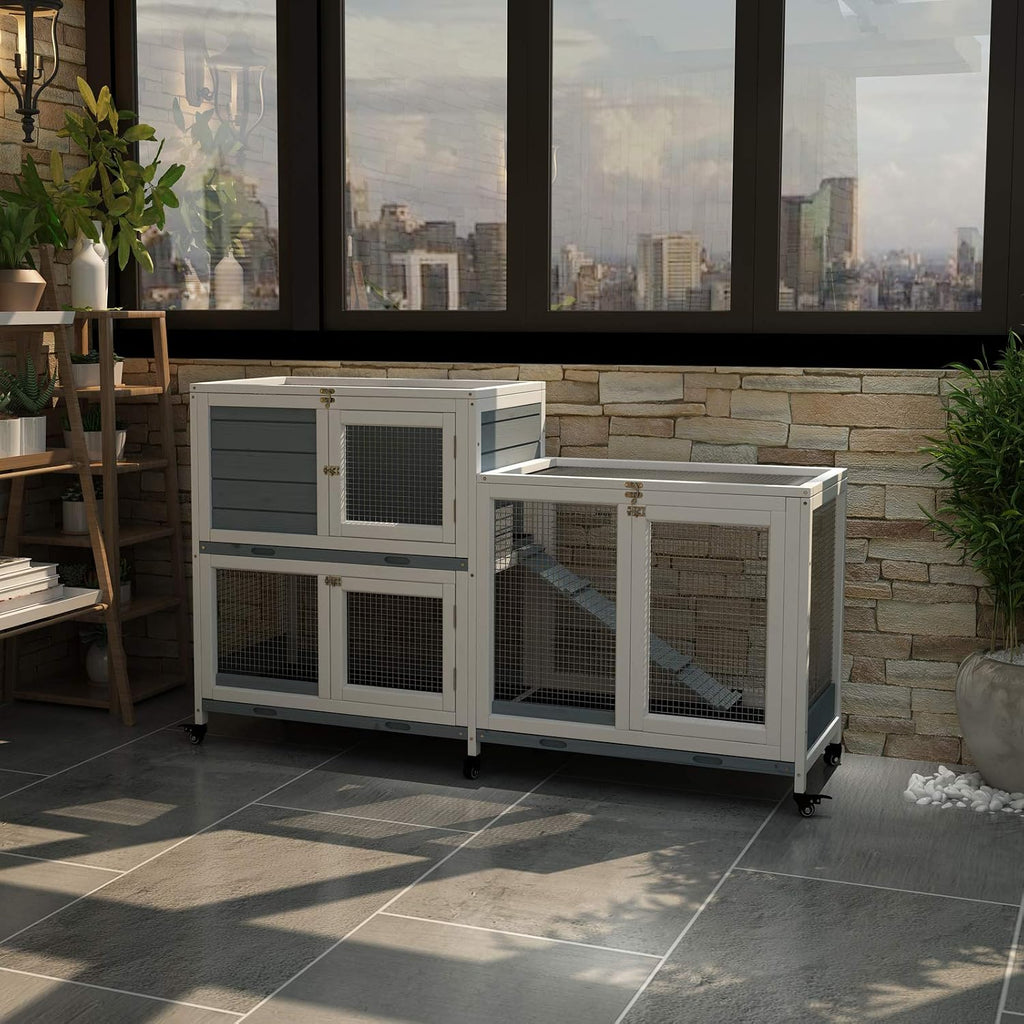 GDLF 58" Rabbit Hutch with Wheels and Cleaning Tray - GlobalHabitat Supply
