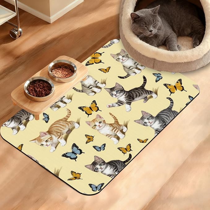 Dog Bowl Mat, Cute Cats Pet Feeding Mat by Unknown
