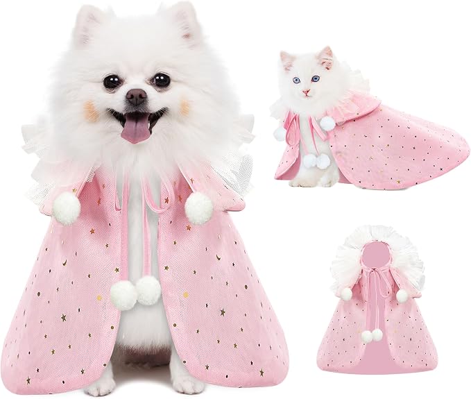 KOUPA Pet Wedding Costume for Cat Small Dogs, Sparkly Cat Clothes Tulle Cloak by WelcometoKOUPA