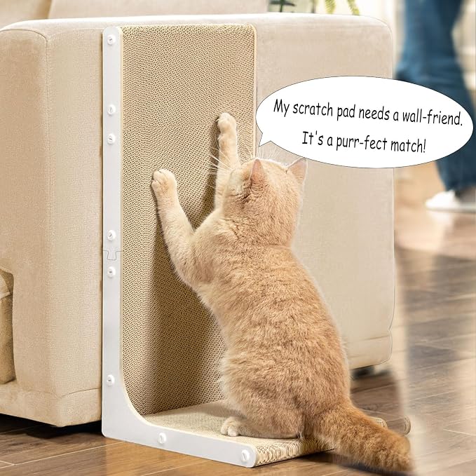 Cardboard Cat Scratcher, 23 Inch L Shape Scratch Pad Wall Mounted, Vertical - Image 3