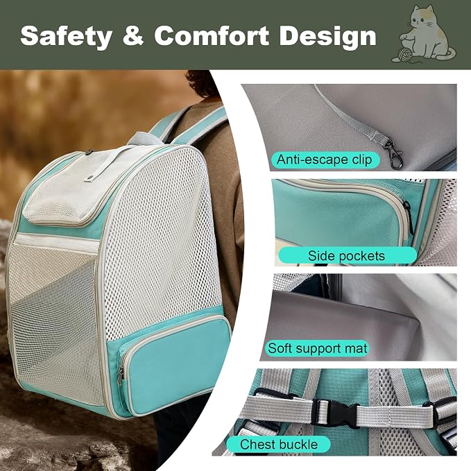 halinfer Backpack to Carry Cat and Small Puppy up to 16 Pounds, Breathable Pet - Image 6