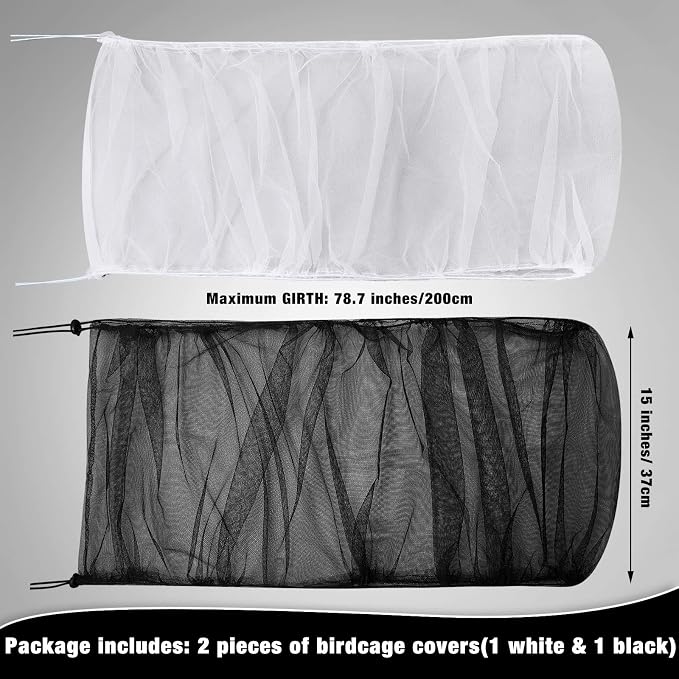 Shappy 2 Pieces Adjustable Bird Cage Seed Catcher Birdcage Cover Nylon Mesh - Image 2