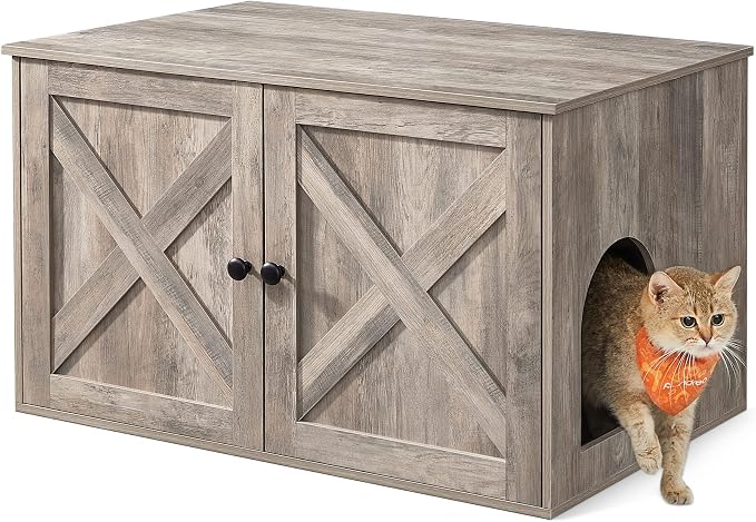 Feandrea Cat Litter Box Enclosure, Litter Box Furniture Hidden by FeandreabySONGMICSHOME