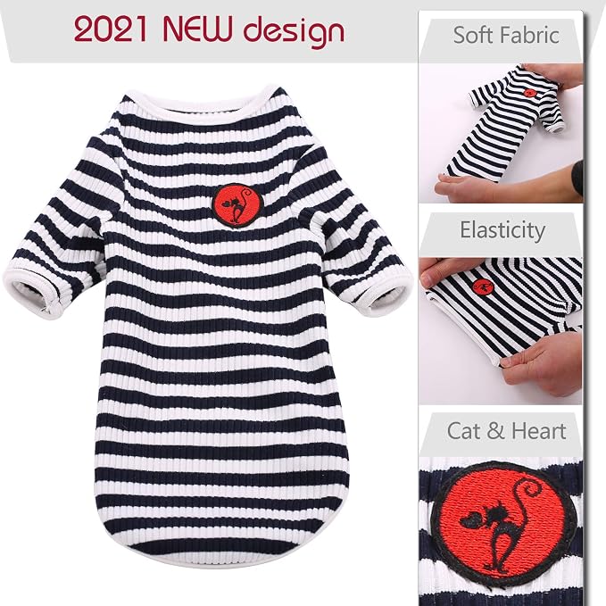 DENTRUN Hairless Cats Shirt Breathable Cat Daily Wear Clothes Stripe Vest - Image 2