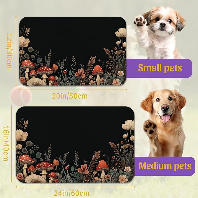Vintage Mushroom Flower Pet Feeding Mat, Absorbent Dog Cat Bowl Pad, Fast Dry - Image 2